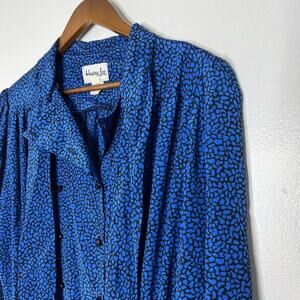 Henry Lee Vintage Womens Blue Long Sleeve Midi Dress Size 16 Abstract Union Made